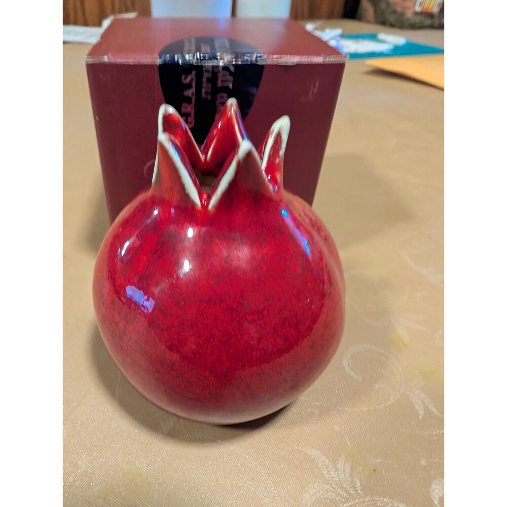 Israel Judaica Pomegranite Bud Vase or Toothpick Holder Red Lucious with box